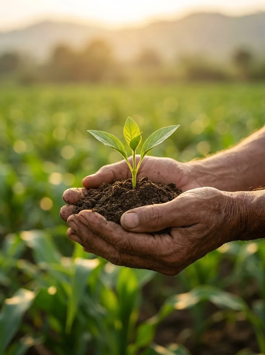 Hands planting a seedling